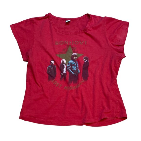 Y2K Bon Jovi Lost Highway Red‎ Baby Tee Size Large - Picture 1 of 6